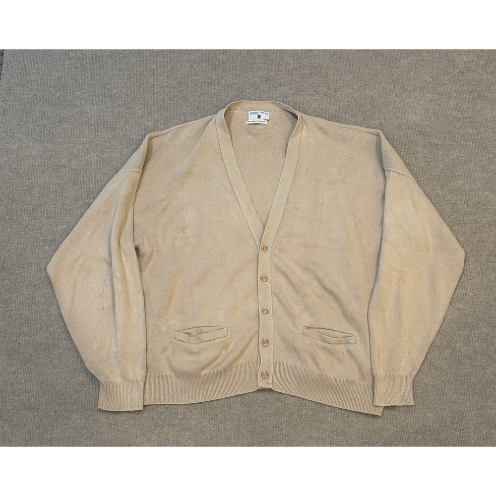 Arnold Palmer Robert Bruce Men's Beige Cardigan Sweater Size XL Vintage 70s USA